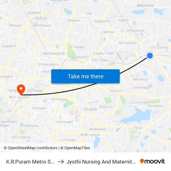 K.R.Puram Metro Station to Jyothi Nursing And Maternity Home map