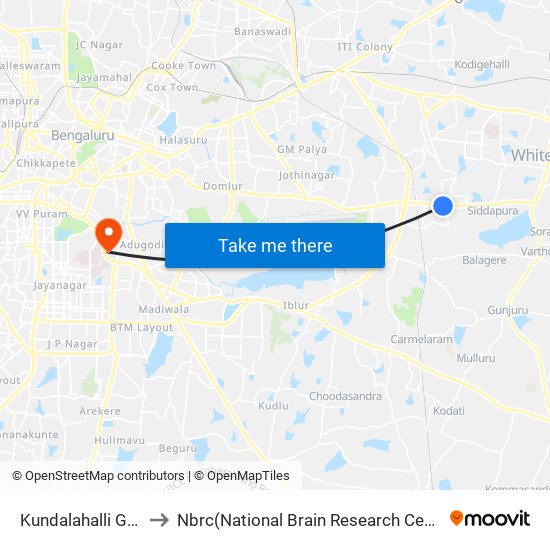 Kundalahalli Gate to Nbrc(National Brain Research Center) map