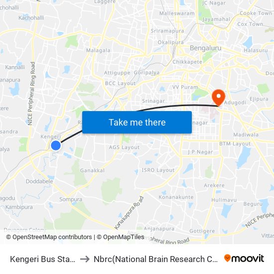 Kengeri Bus Station to Nbrc(National Brain Research Center) map
