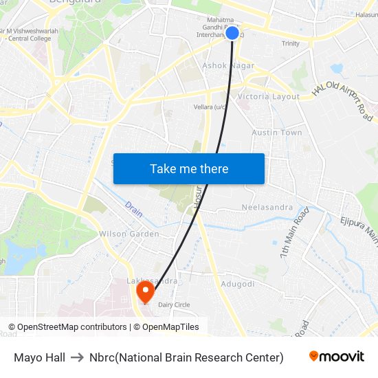 Mayo Hall to Nbrc(National Brain Research Center) map