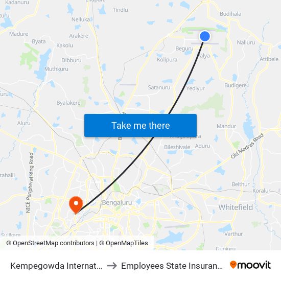 Kempegowda International Airport to Employees State Insurance Dispensary map