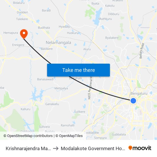 Krishnarajendra Market to Modalakote Government Hospital map