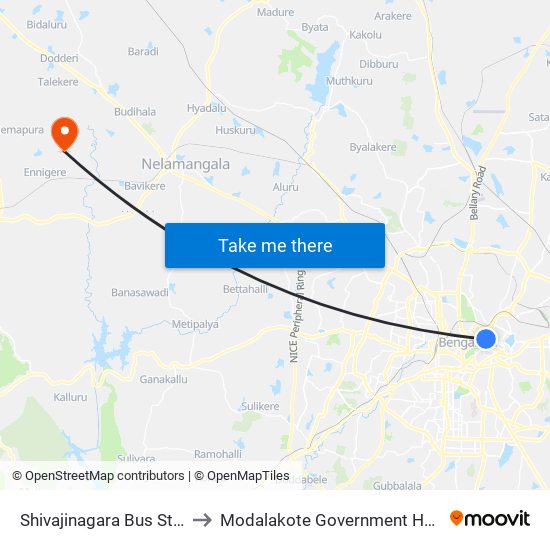 Shivajinagara Bus Station to Modalakote Government Hospital map