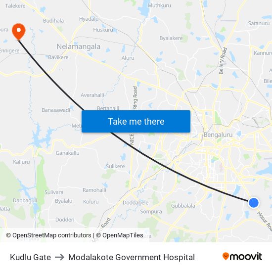 Kudlu Gate to Modalakote Government Hospital map