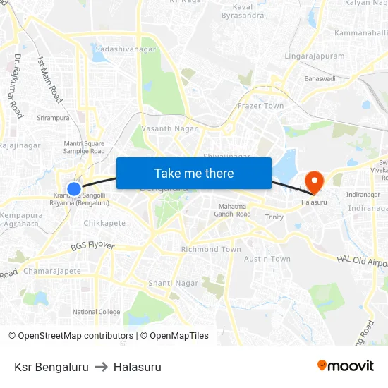 Ksr Bengaluru to Halasuru map