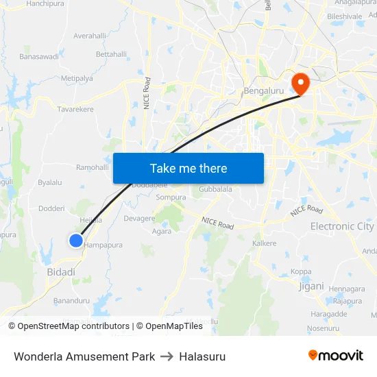 Wonderla Amusement Park to Halasuru map