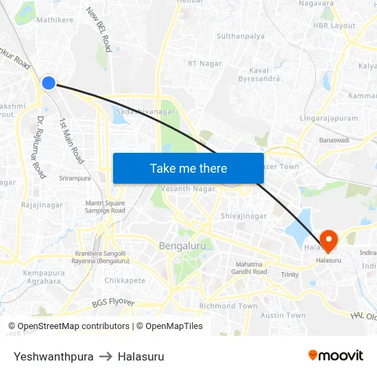 Yeshwanthpura to Halasuru map