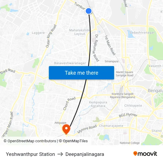 Yeshwanthpur Station to Deepanjalinagara map