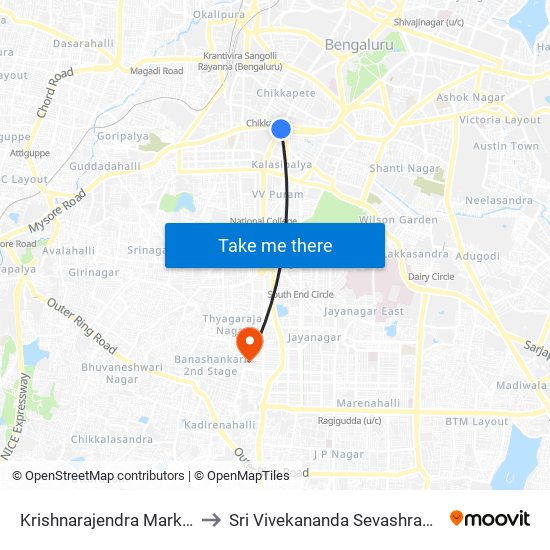 Krishnarajendra Market to Sri Vivekananda Sevashrama map