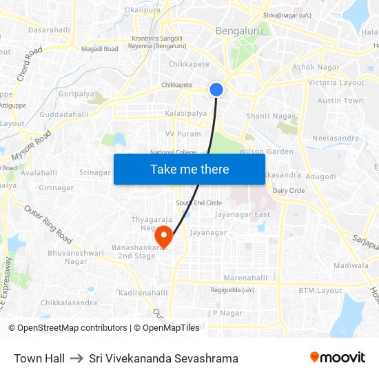 Town Hall to Sri Vivekananda Sevashrama map