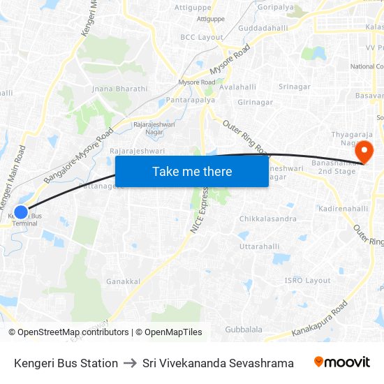 Kengeri Bus Station to Sri Vivekananda Sevashrama map