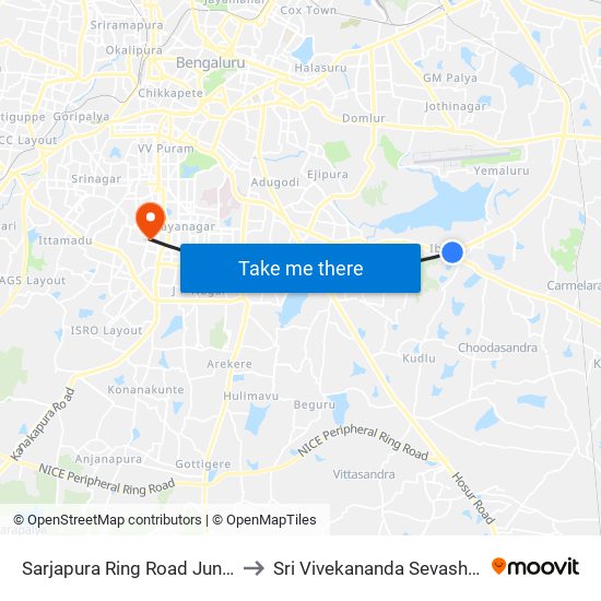 Sarjapura Ring Road Junction to Sri Vivekananda Sevashrama map