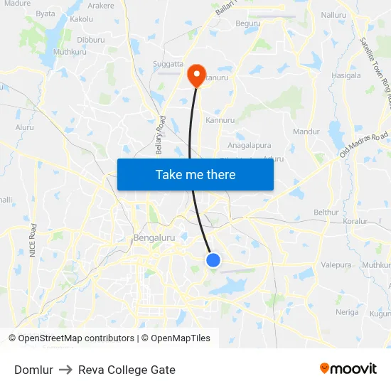Domlur to Reva College Gate map