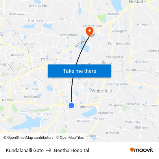 Kundalahalli Gate to Geetha Hospital map