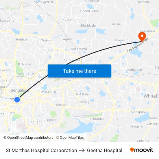 St.Marthas Hospital Corporation to Geetha Hospital map