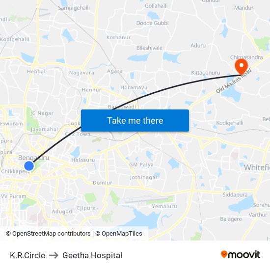 K.R.Circle to Geetha Hospital map