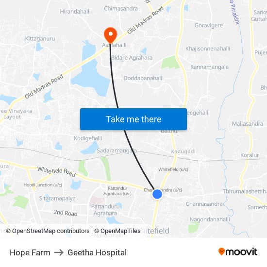 Hope Farm to Geetha Hospital map