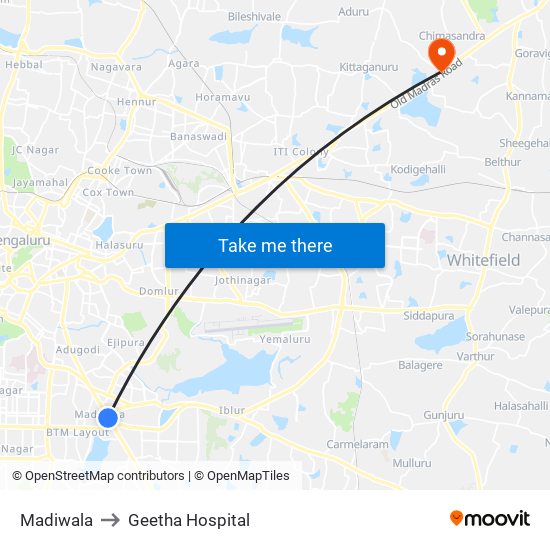 Madiwala to Geetha Hospital map