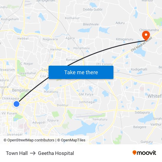Town Hall to Geetha Hospital map