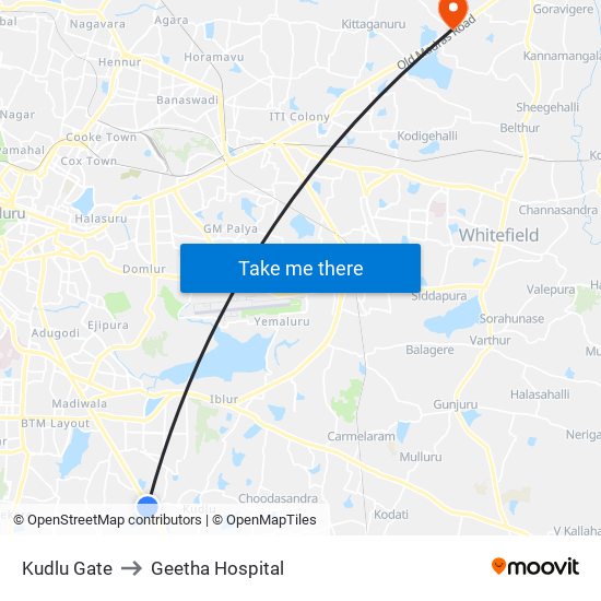 Kudlu Gate to Geetha Hospital map