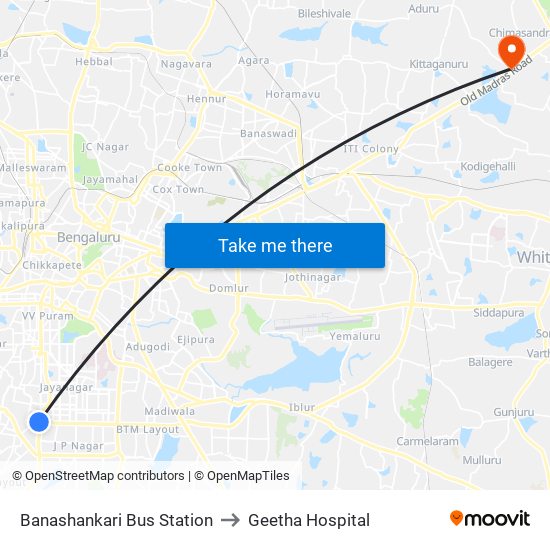 Banashankari Bus Station to Geetha Hospital map