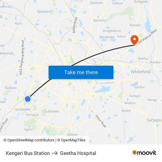 Kengeri Bus Station to Geetha Hospital map