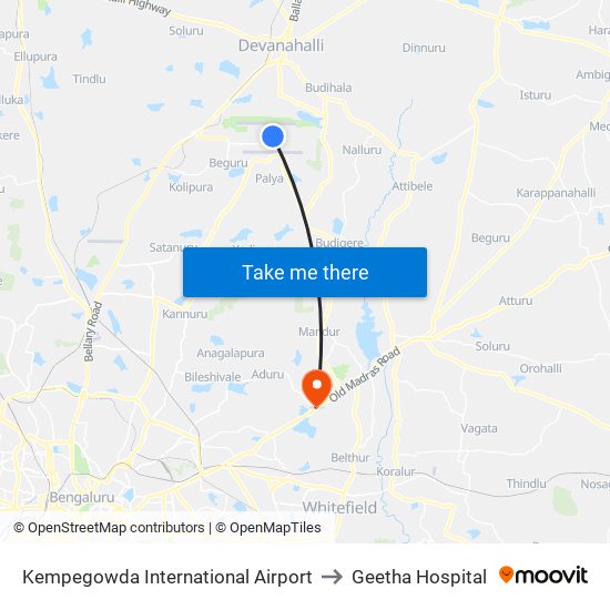 Kempegowda International Airport to Geetha Hospital map