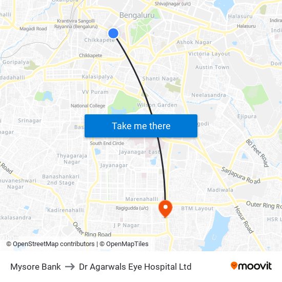Mysore Bank to Dr Agarwals Eye Hospital Ltd map