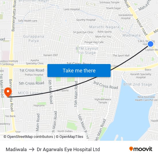 Madiwala to Dr Agarwals Eye Hospital Ltd map