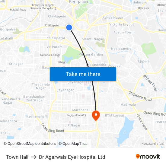 Town Hall to Dr Agarwals Eye Hospital Ltd map