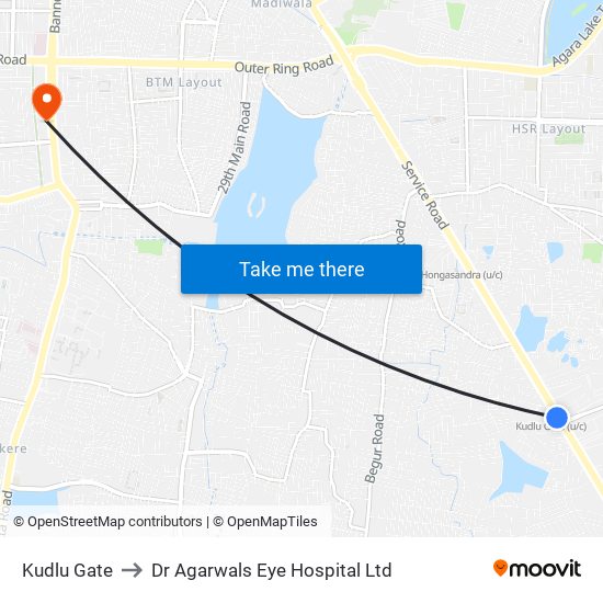 Kudlu Gate to Dr Agarwals Eye Hospital Ltd map