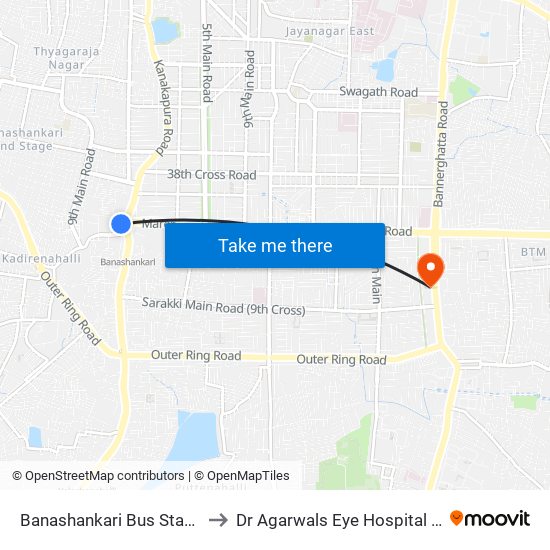 Banashankari Bus Station to Dr Agarwals Eye Hospital Ltd map