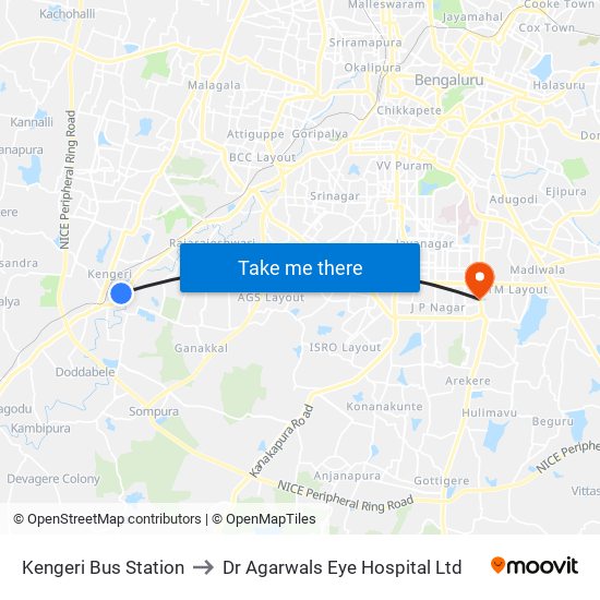 Kengeri Bus Station to Dr Agarwals Eye Hospital Ltd map