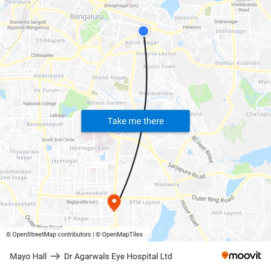 Mayo Hall to Dr Agarwals Eye Hospital Ltd map