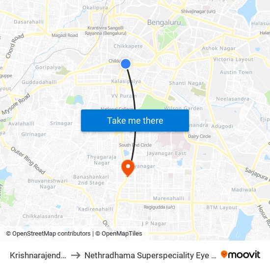 Krishnarajendra Market to Nethradhama Superspeciality Eye Hospital, Jayanagar map