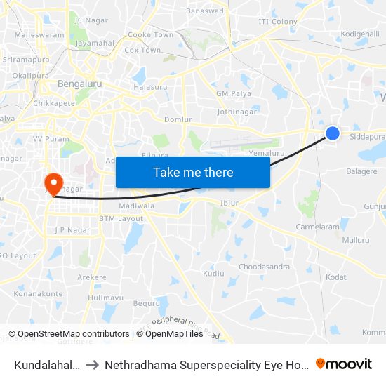 Kundalahalli Gate to Nethradhama Superspeciality Eye Hospital, Jayanagar map