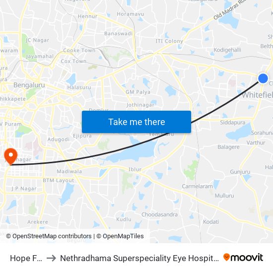 Hope Farm to Nethradhama Superspeciality Eye Hospital, Jayanagar map