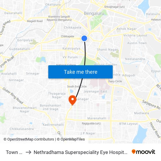 Town Hall to Nethradhama Superspeciality Eye Hospital, Jayanagar map