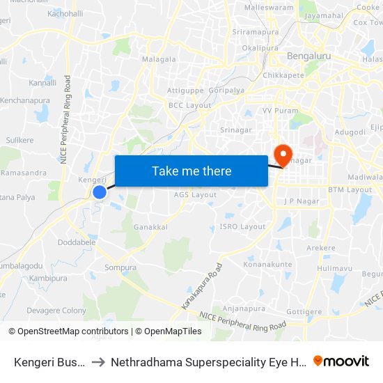 Kengeri Bus Station to Nethradhama Superspeciality Eye Hospital, Jayanagar map