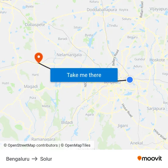 Bengaluru to Solur map