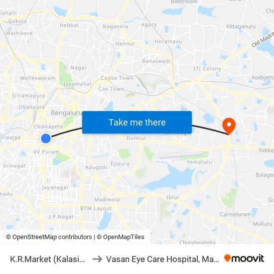 K.R.Market (Kalasipalya) to Vasan Eye Care Hospital, Marathalli map