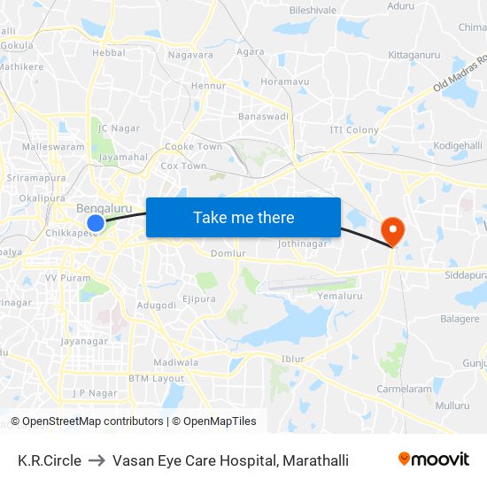 K.R.Circle to Vasan Eye Care Hospital, Marathalli map
