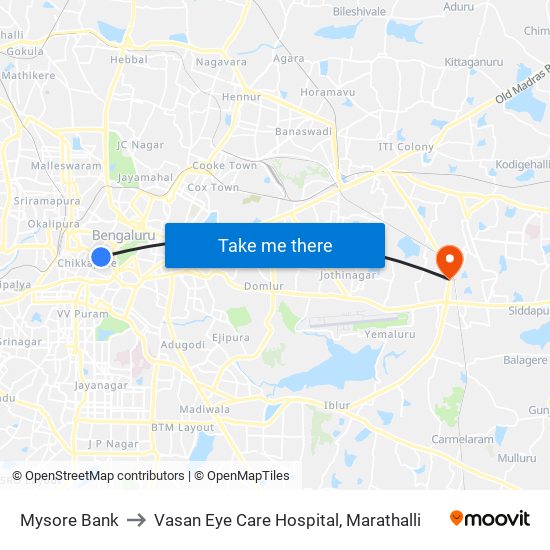 Mysore Bank to Vasan Eye Care Hospital, Marathalli map