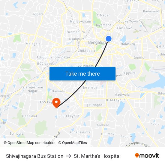 Shivajinagara Bus Station to St. Martha's Hospital map