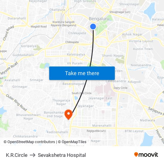 K.R.Circle to Sevakshetra Hospital map