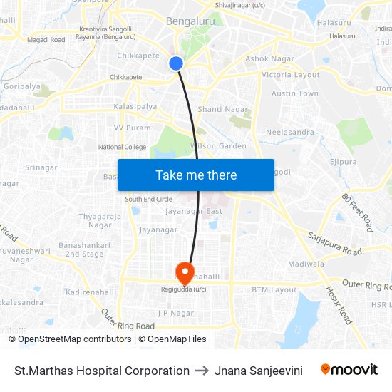 St.Marthas Hospital Corporation to Jnana Sanjeevini map