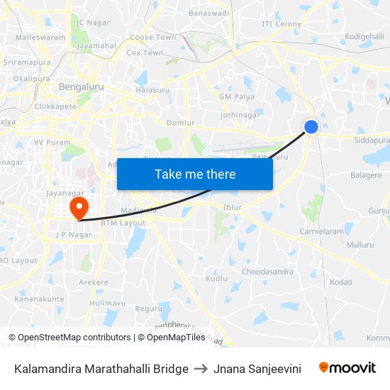 Kalamandira  Marathahalli Bridge to Jnana Sanjeevini map