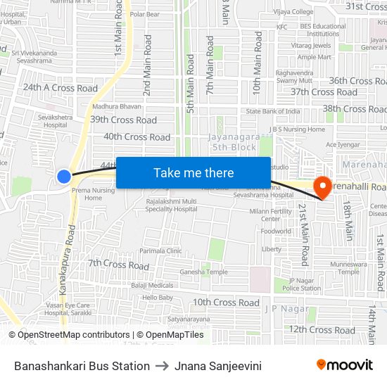 Banashankari Bus Station to Jnana Sanjeevini map