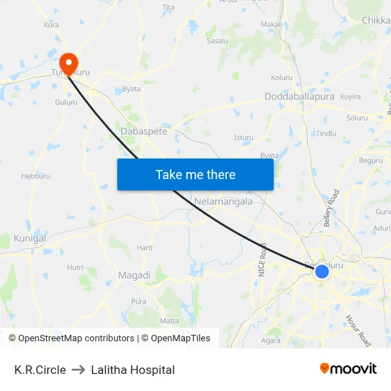 K.R.Circle to Lalitha Hospital map