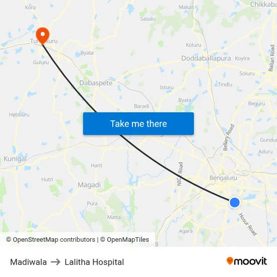 Madiwala to Lalitha Hospital map